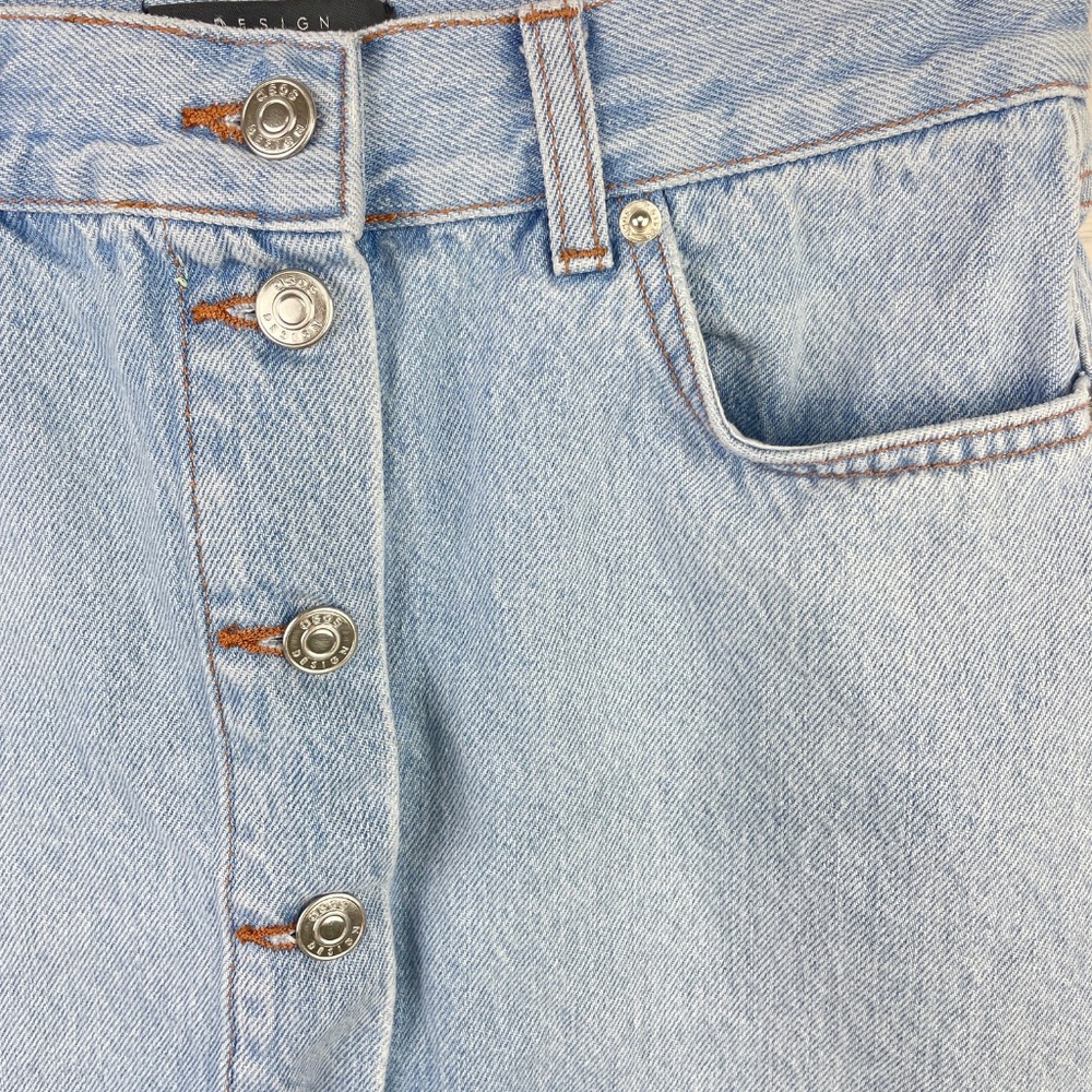 Asos Design Light Blue Denim Jean Button Front Mini Skirt - Picture 3 of 6